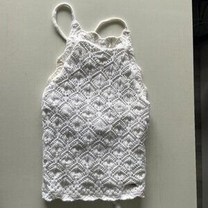 Hollister Crochet Halter Top In White Size XS Tie Back Tassel Lined Summer Tank